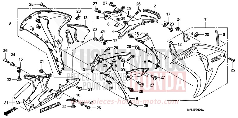 CARENAGE MILIEU von CBR1000RR "Fireblade" WINNING RED (R258) von 2008